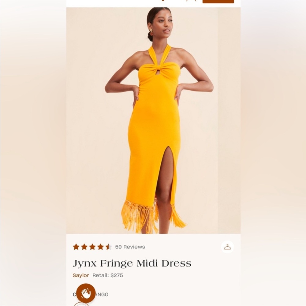 SAYLOR Jynx Mustard Fringe Midi Dress